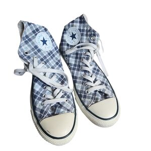 Converse Blue Plaid Hightops Sneakers 8.5